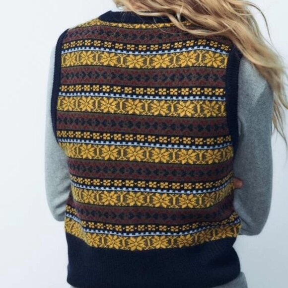 Zara Wool Knit Jacquard Vest - Picture 4 of 10